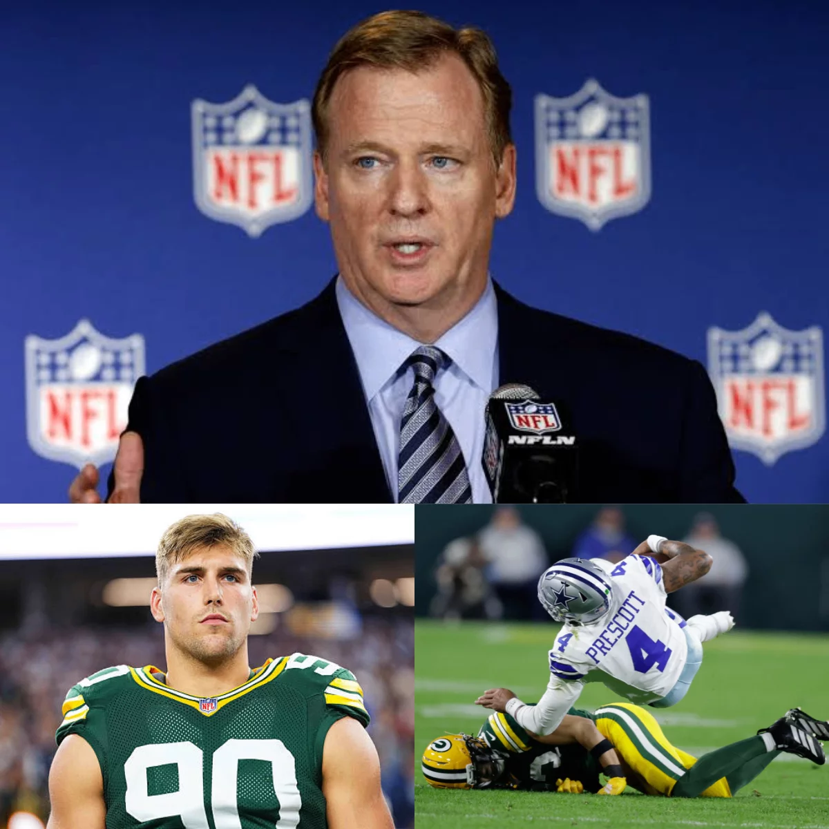 Cover Image for NFL Commissioner Roger Goodell announces punishment for Packers star Lukas Van Ness over his rough hit on Cowboys quarterback Dak Prescott and the decision sparks outrage… – HaMy