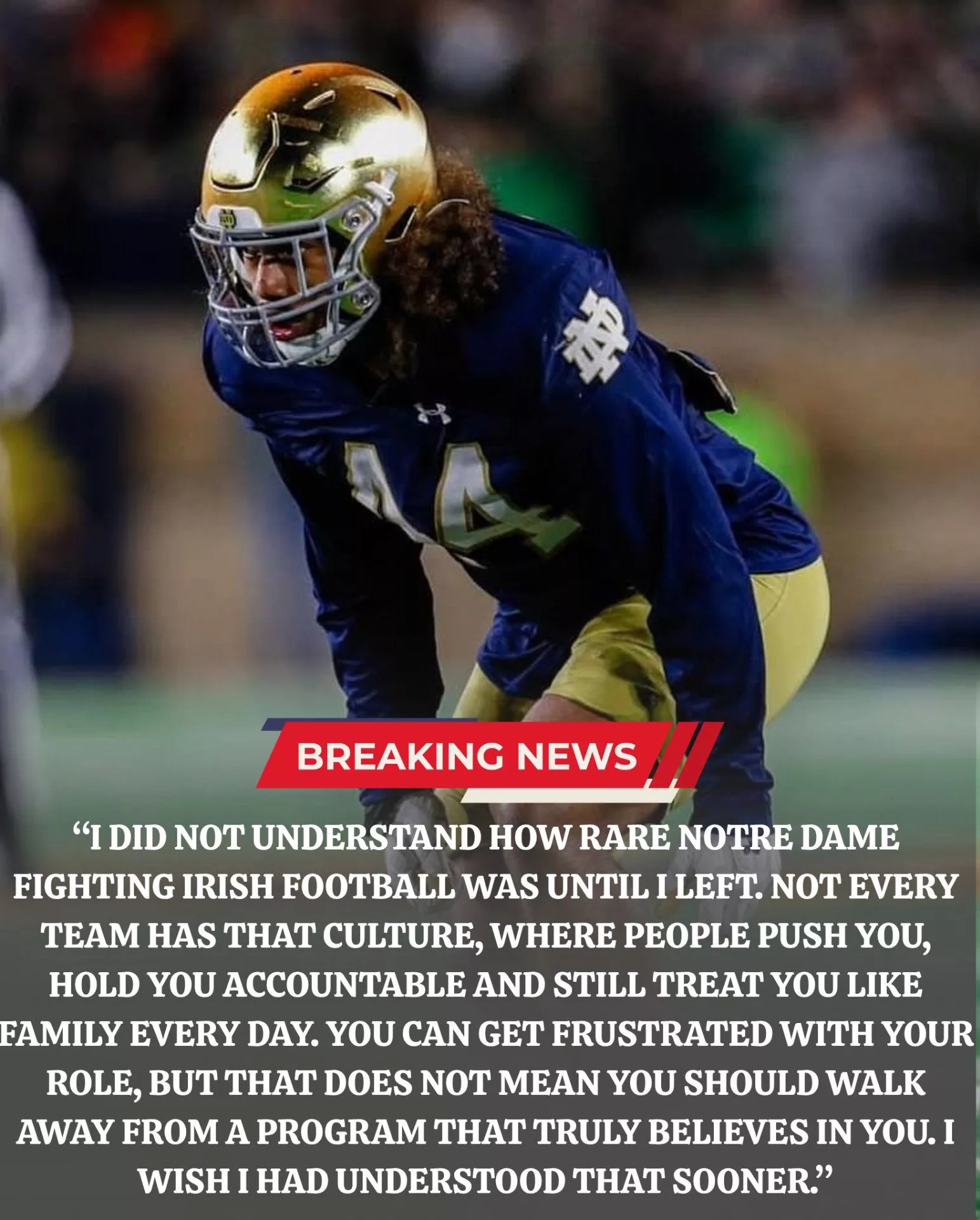 Cover Image for Former Notre Dame 5-Star Wide Receiver Regrets Leaving Fighting Irish, Sends Warning to Teammates Considering Portal Exit