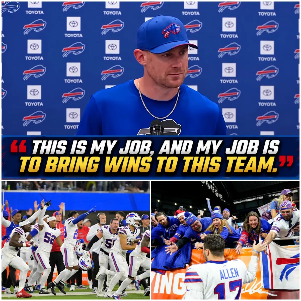 Cover Image for BREAKING NEWS: Joe Brady Delivers Emotional 17-Word Tribute to Bills Mafia After Buffalo’s Thrilling 37–34 Overtime Victory Over Rams