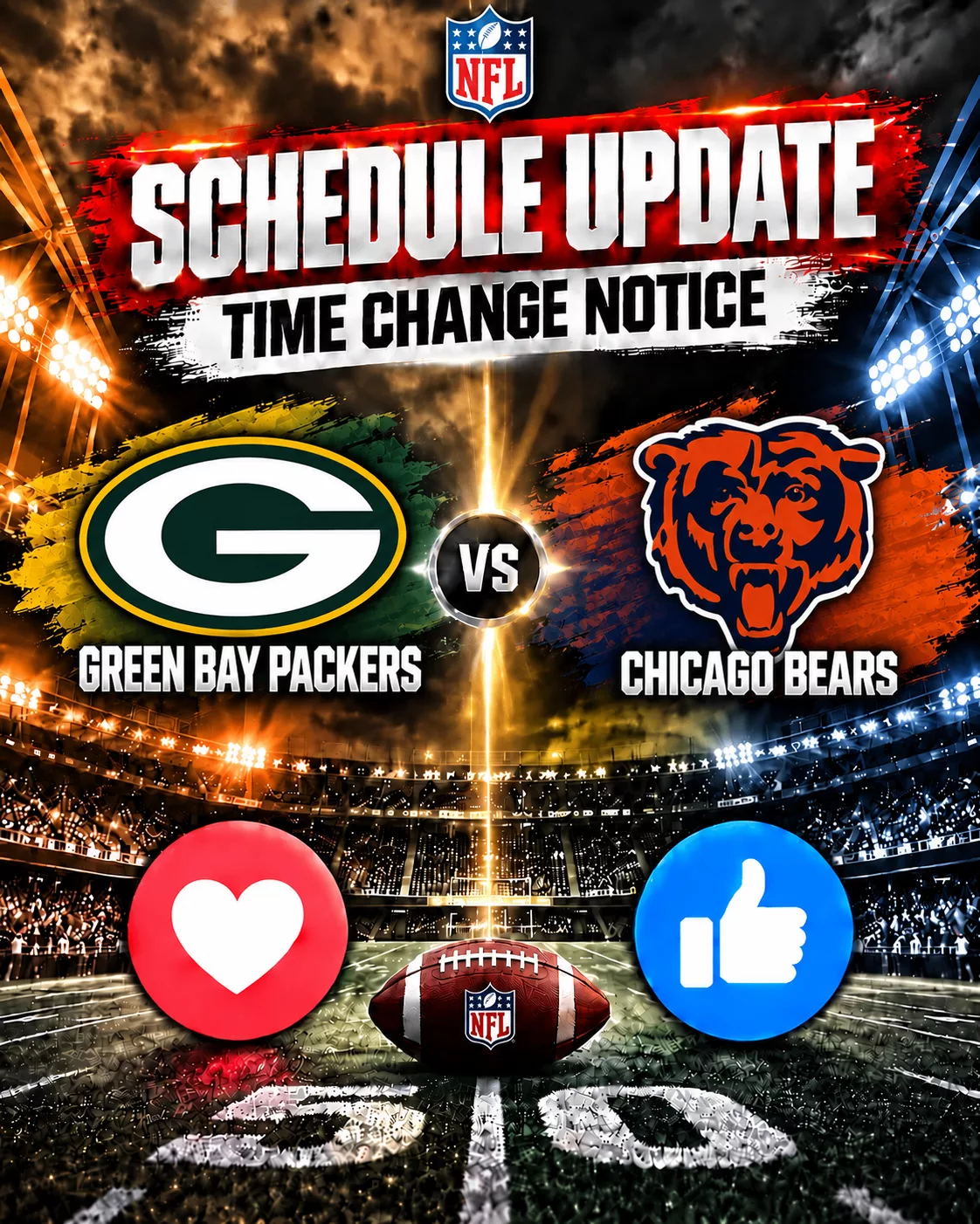 Cover Image for 🚨 SCHEDULE UPDATE: CHICAGO BEARS VS. GREEN BAY PACKERS RIVALRY SHOWDOWN – GAME TIME MOVE