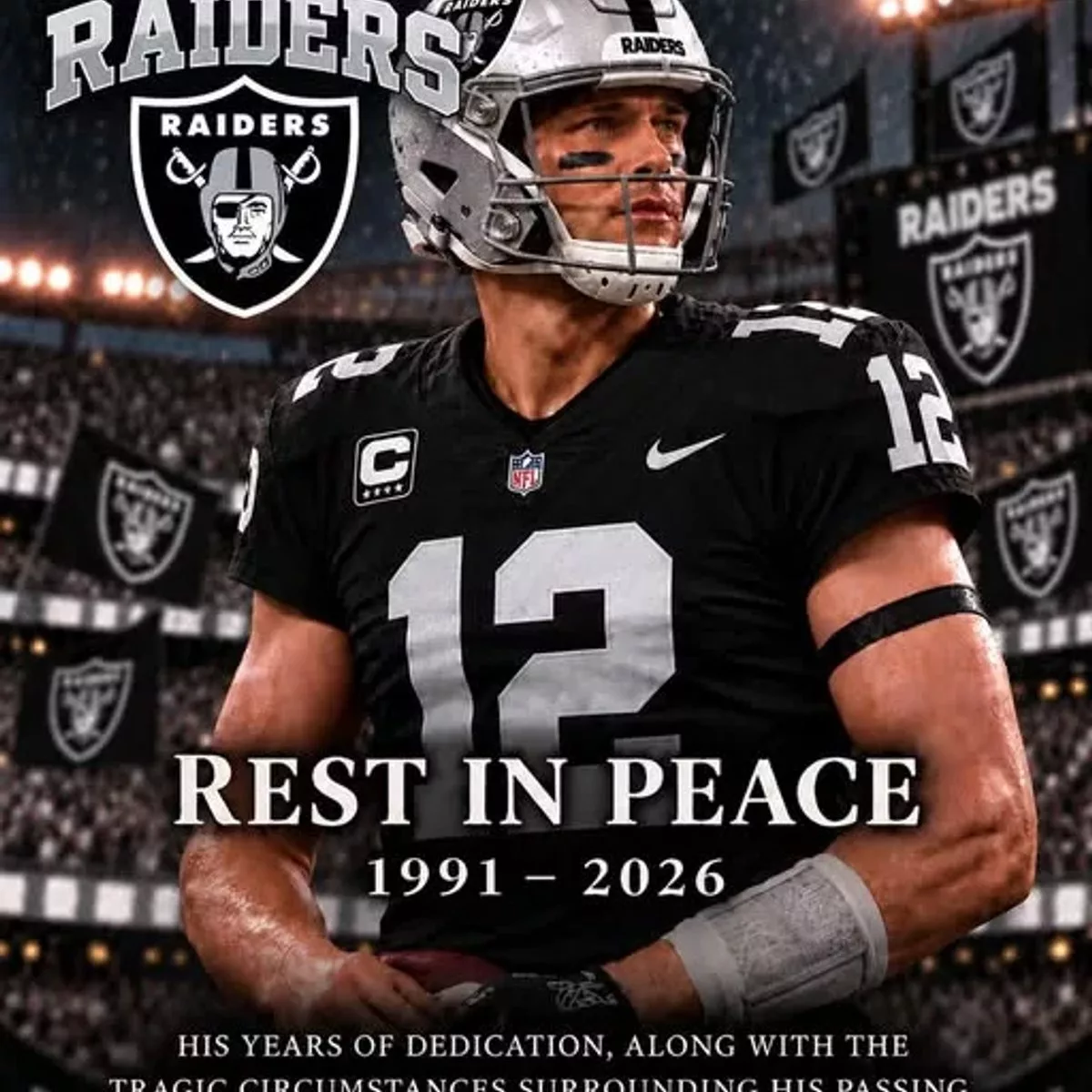 Cover Image for π SAD NEWS: Unverified Report Claims Former Las Vegas Raiders Star Died at 35 After Bar Shooting, Leaving Behind a Young Family