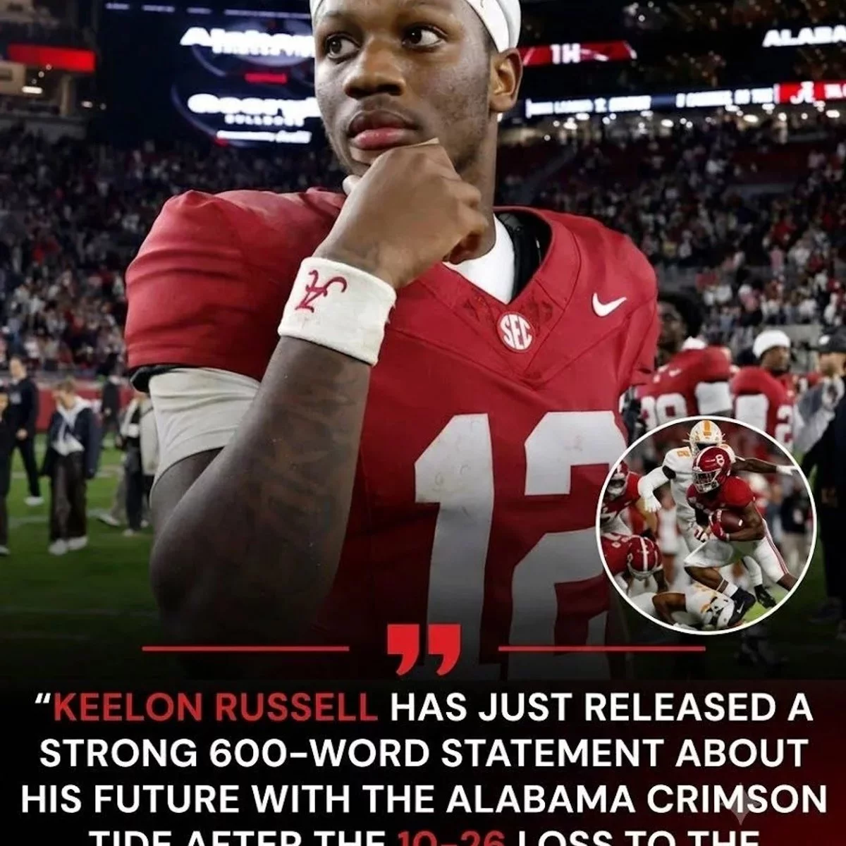 Cover Image for BREAKING NEWS: Keelon Russell has just released a strong 600-word statement about his future with the Alabama Crimson Tide after the 10-26 loss to the Tennessee Volunteers….