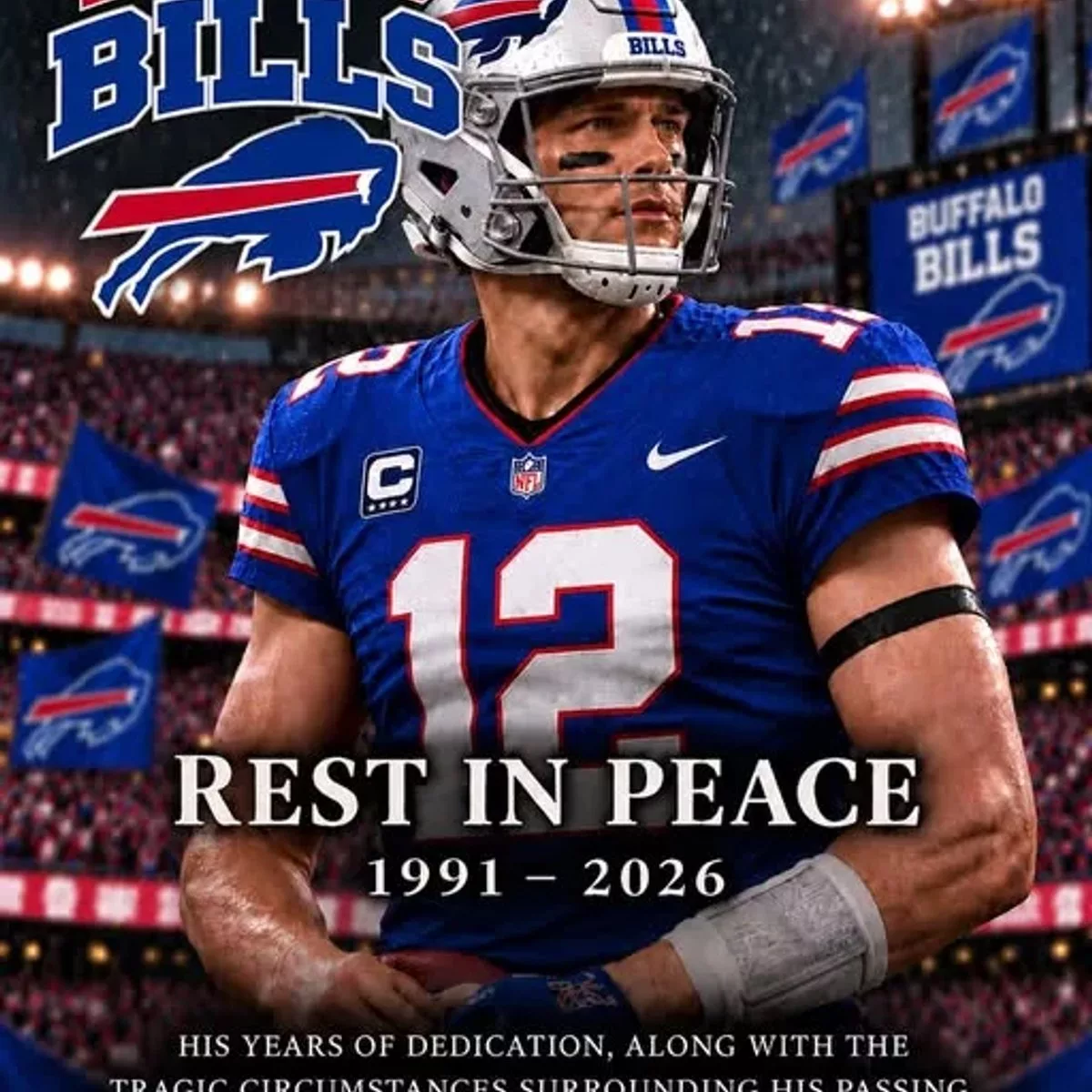 Cover Image for π SAD NEWS: Unverified Report Claims Former Buffalo Bills Star Died at 35 After Bar Shooting, Leaving Behind a Young Family