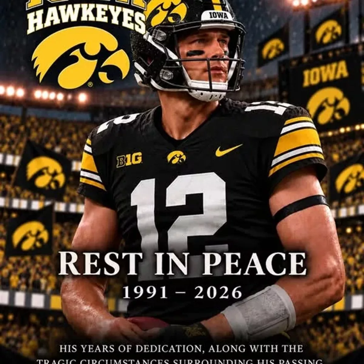Cover Image for π SAD NEWS: Unverified Report Claims Former Iowa Hawkeyes Football Star Died at 35 After Bar Shooting, Leaving Behind a Young Family