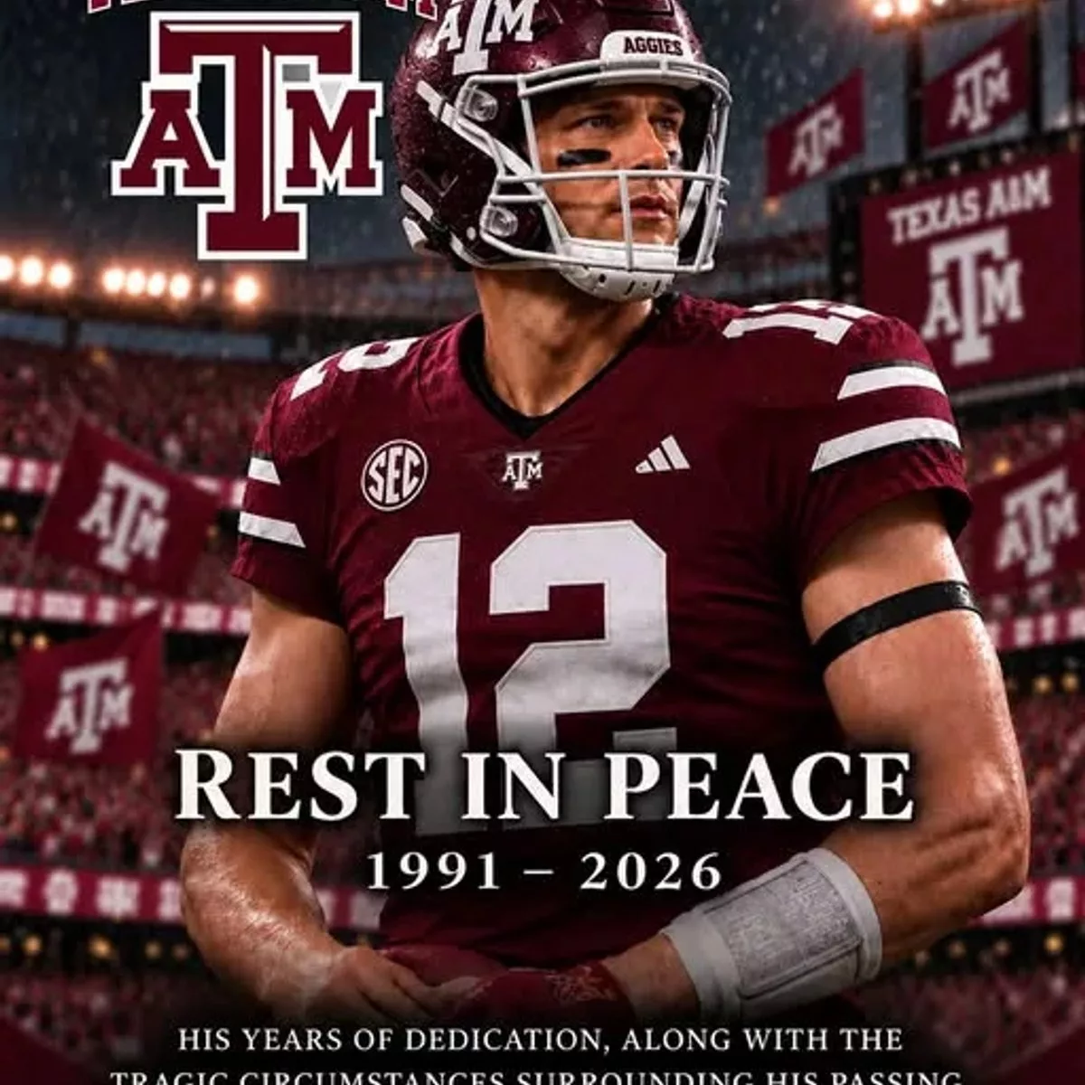 Cover Image for π SAD NEWS: Unverified Report Claims Former Texas A&M Football Star Died at 35 After Bar Shooting, Leaving Behind a Young Family