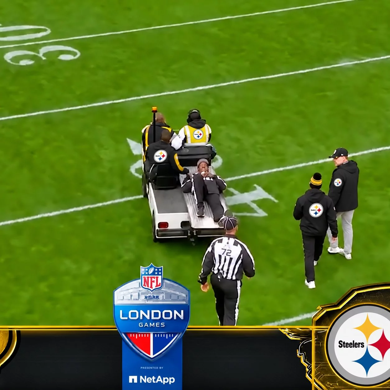 Cover Image for 🚨🏈💔 TERRIFYING SCENE ON THE NFL FIELD: A referee suddenly collapses in excruciating pain during the Pittsburgh Steelers vs. New Orleans Saints game after reportedly suffering a devastating injury.