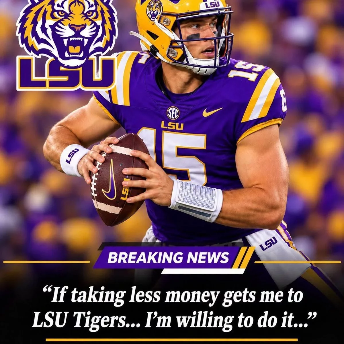 Cover Image for 🚨🏈 Just 3 Hours After His Previous Team Moved On From Him, a Former Highly Rated Prospect and Proven Star Stuns the College Football World by Declaring He Wants to Join the LSU Tigers — Willing to Accept a Pay Cut and Play Alongside the Tigers’ Stars Just to Call Baton Rou.ge Home! 😱🔥🐯💜💛