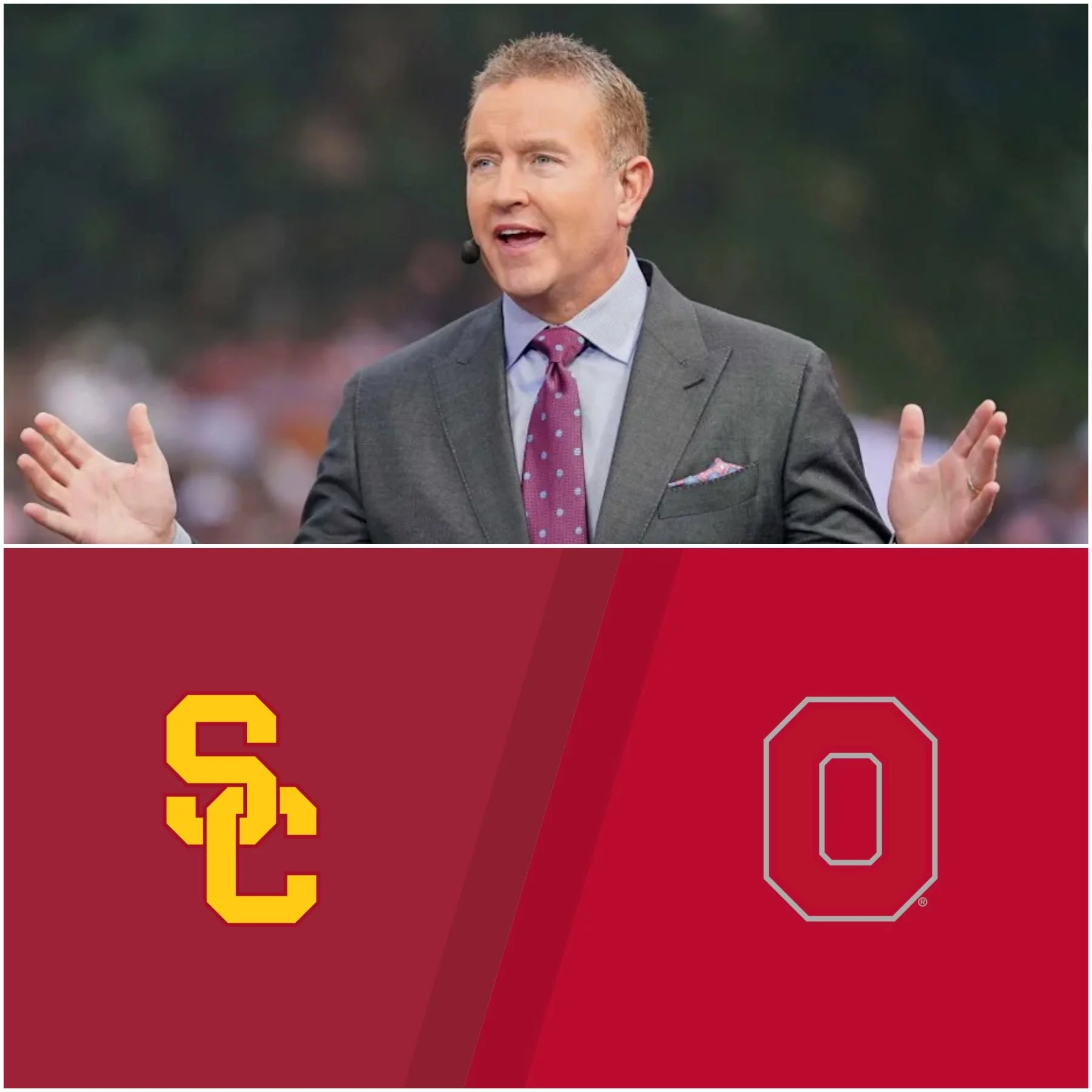 Cover Image for Kirk Herbstreit offered a bold analysis and score prediction ahead of the Ohio State Buckeyes vs. USC Trojans game…