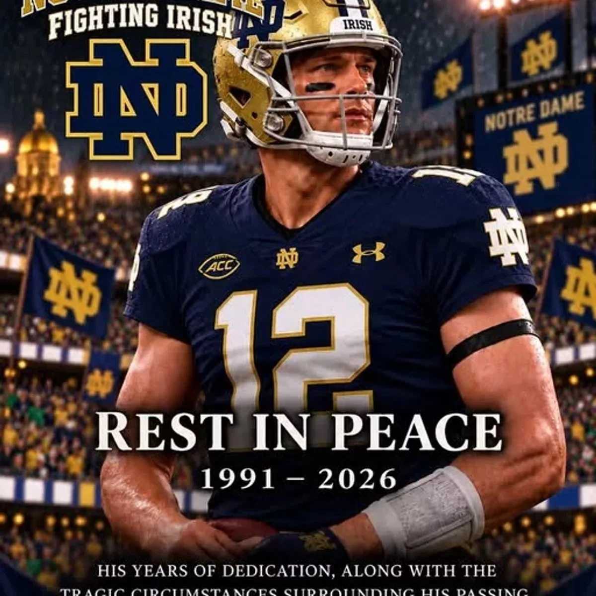 Cover Image for π SAD NEWS: Unverified Report Claims Former Notre Dame Football Star Died at 35 After Bar Shooting, Leaving Behind a Young Family