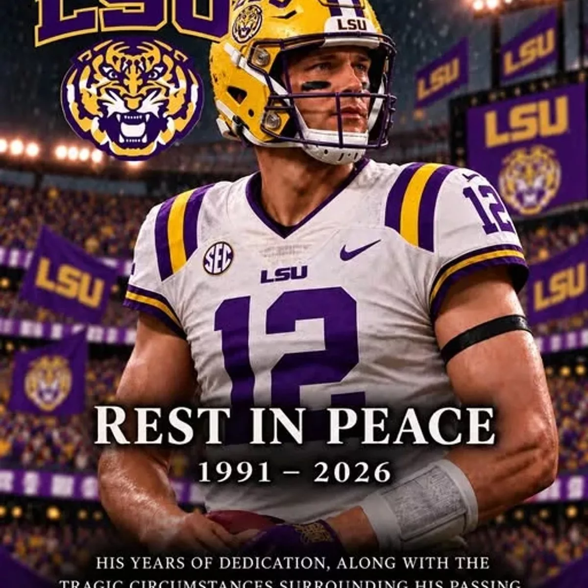 Cover Image for π SAD NEWS: Unverified Report Claims Former LSU Tigers Football Star Died at 35 After Bar Shooting, Leaving Behind a Young Family