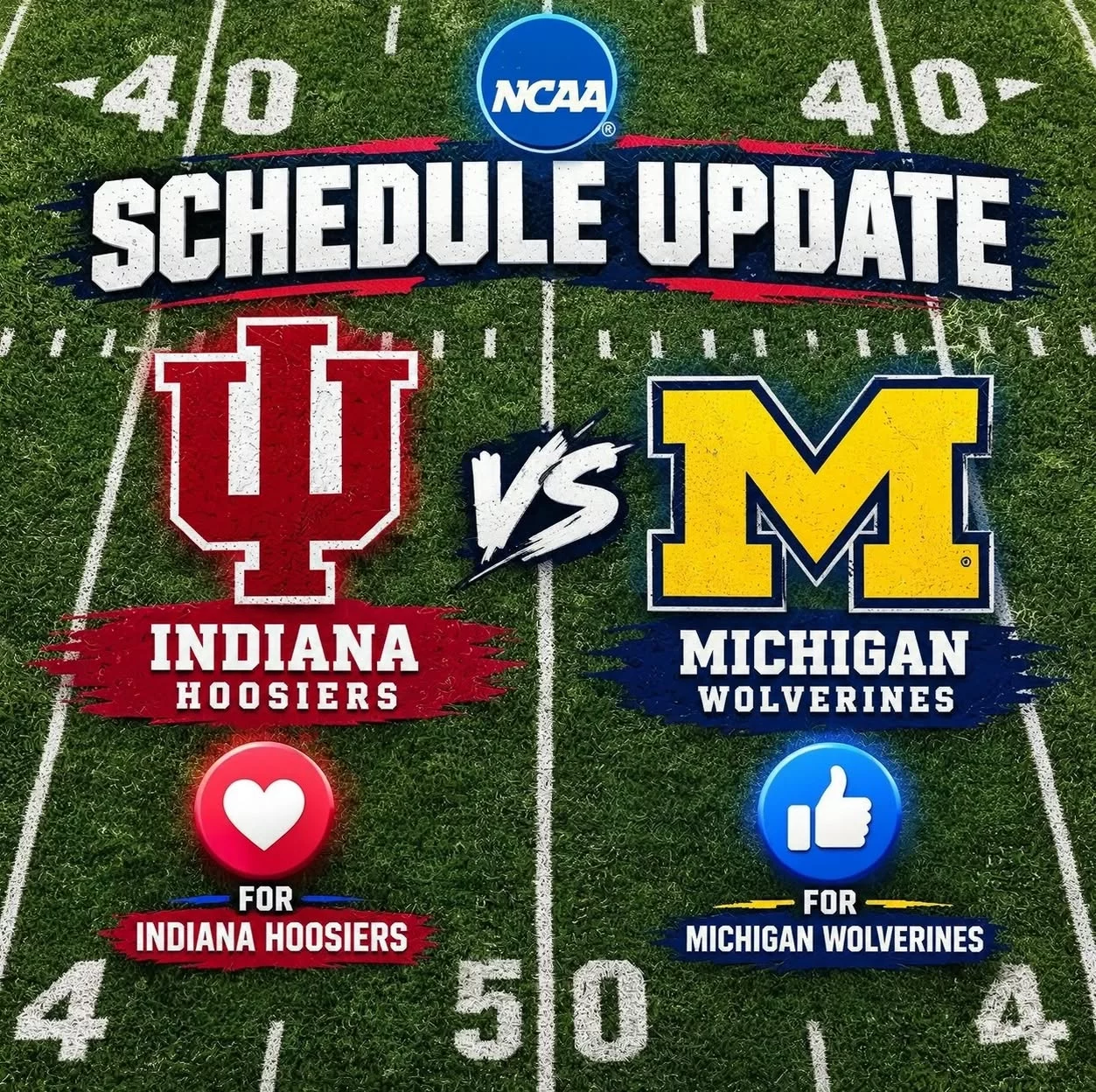 Cover Image for 🚨🏈 SCHEDULE UPDATE: THE INDIANA HOOSIERS ARE SET TO FACE THE MICHIGAN WOLVERINES — A HIGH-STAKES BIG TEN SHOWDOWN BETWEEN TWO FIERCE COLLEGE FOOTBALL RIVALS, SETTING THE STAGE FOR A MUST-SEE NCAA CLASSIC YOU ABSOLUTELY CAN’T MISS. 🔥