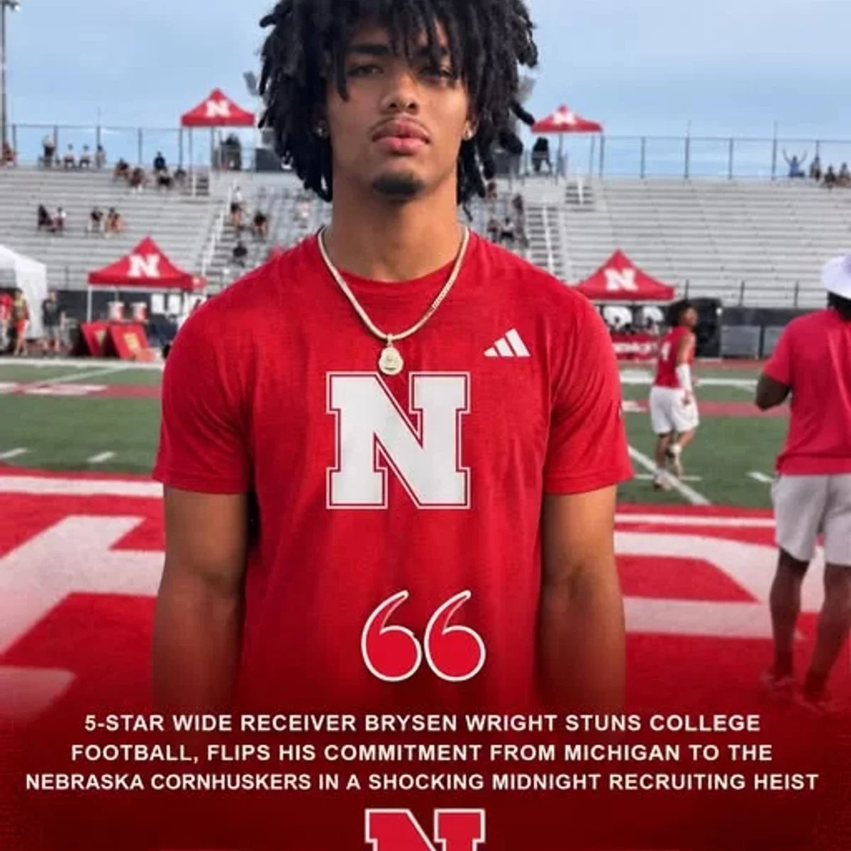 Cover Image for 🚨🏈 THE ULTIMATE RECRUITING BETRAYAL? 5-STAR WR BRYSEN WRIGHT, MICHIGAN AND THE NEBRASKA CORNHUSKERS — A MIDNIGHT FLIP SCENARIO THAT WOULD ROCK COLLEGE FOOTBALL! 😱🔥