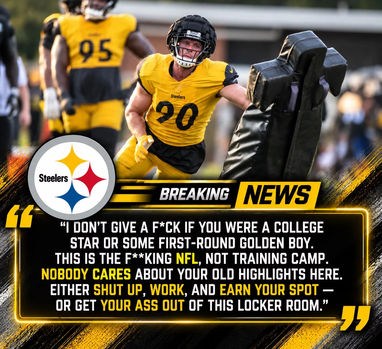 Cover Image for LOCKER ROOM TENSION: Pittsburgh Steelers Captain T.J. Watt Reportedly Blasts Young Rookie for Complaining About the Team’s Brutal Training Sessions.