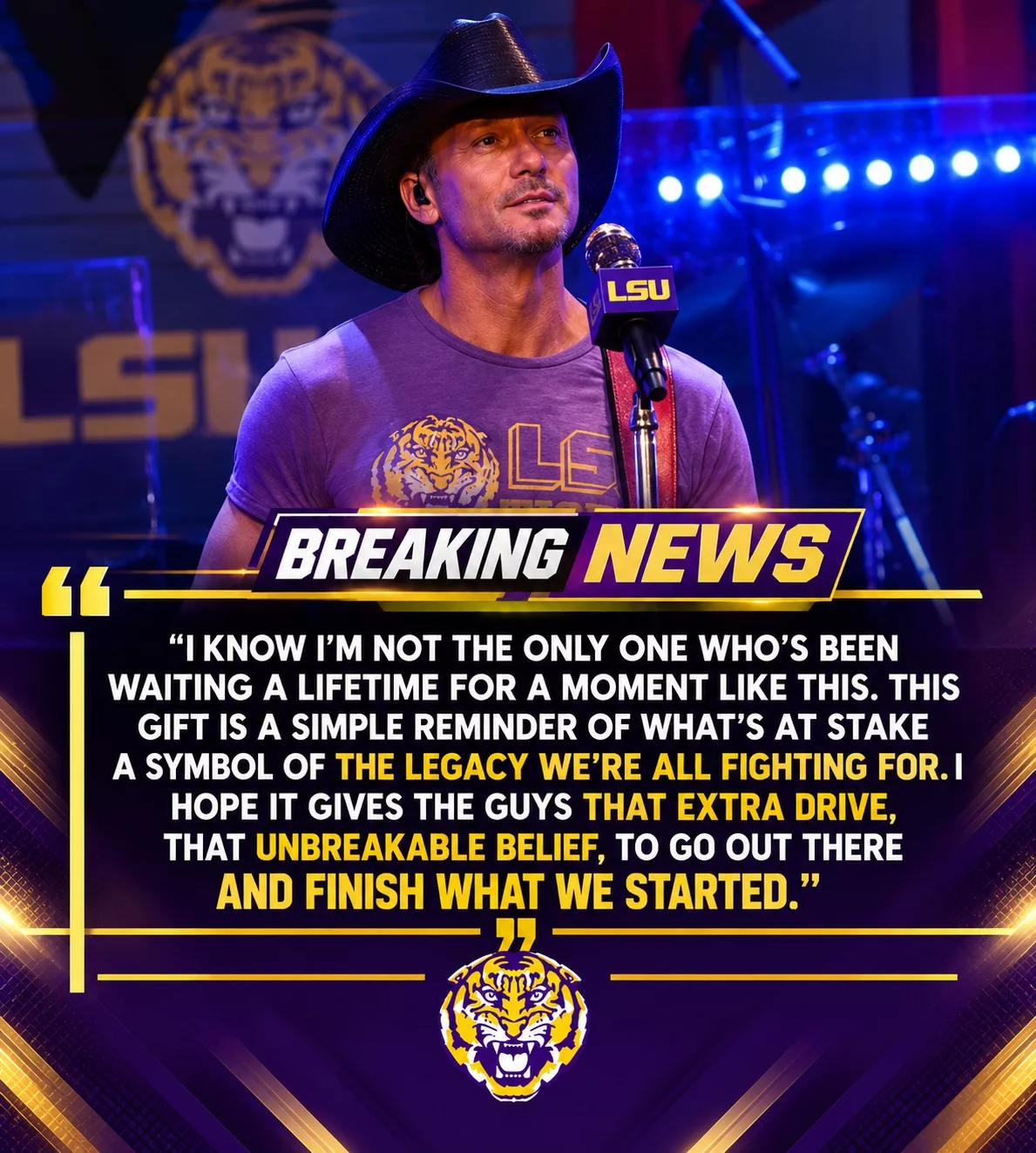 Cover Image for 🐯 TIGER NATION ERUPTS! Country Music Superstar Tim McGraw Sends Special Gift to Entire LSU Team Before Saturday Night Showdown — His Powerful Message to Sam Leavitt Has Baton Rouge Fired Up