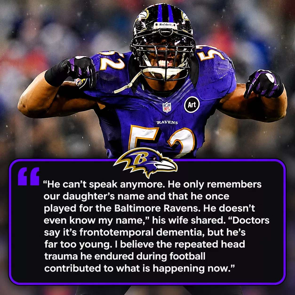 Cover Image for SAD NEWS: Baltimore Rallies Around Ravens Franchise Legend Ray Lewis as He Reportedly Battles Dementia at 51 and Gradually Loses His Voice — Yet Still Holds Onto the Precious Memories of His Playing Days With the Ravens While Facing the Lasting Toll of an Incredible Football Career