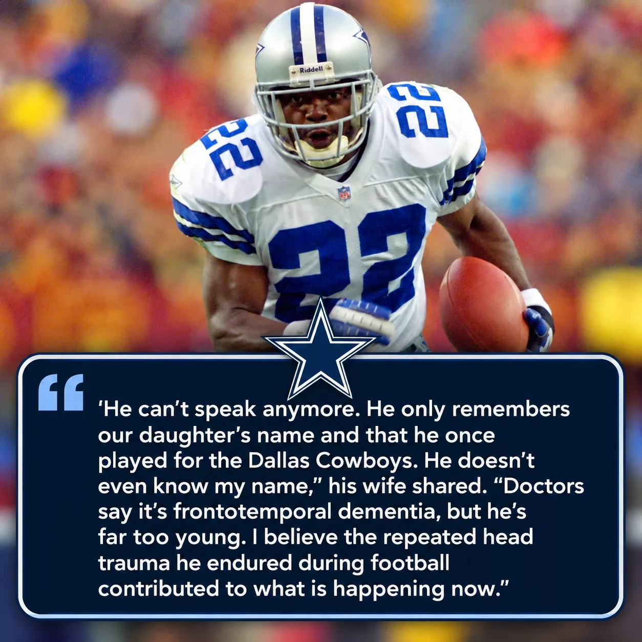 Cover Image for SAD NEWS: Dallas Rallies Around Cowboys Franchise Legend Emmitt Smith as He Reportedly Battles Dementia at 57 and Gradually Loses His Voice — Yet Still Holds Onto the Precious Memories of His Playing Days With the Cowboys While Facing the Lasting Toll of an Incredible Football Career