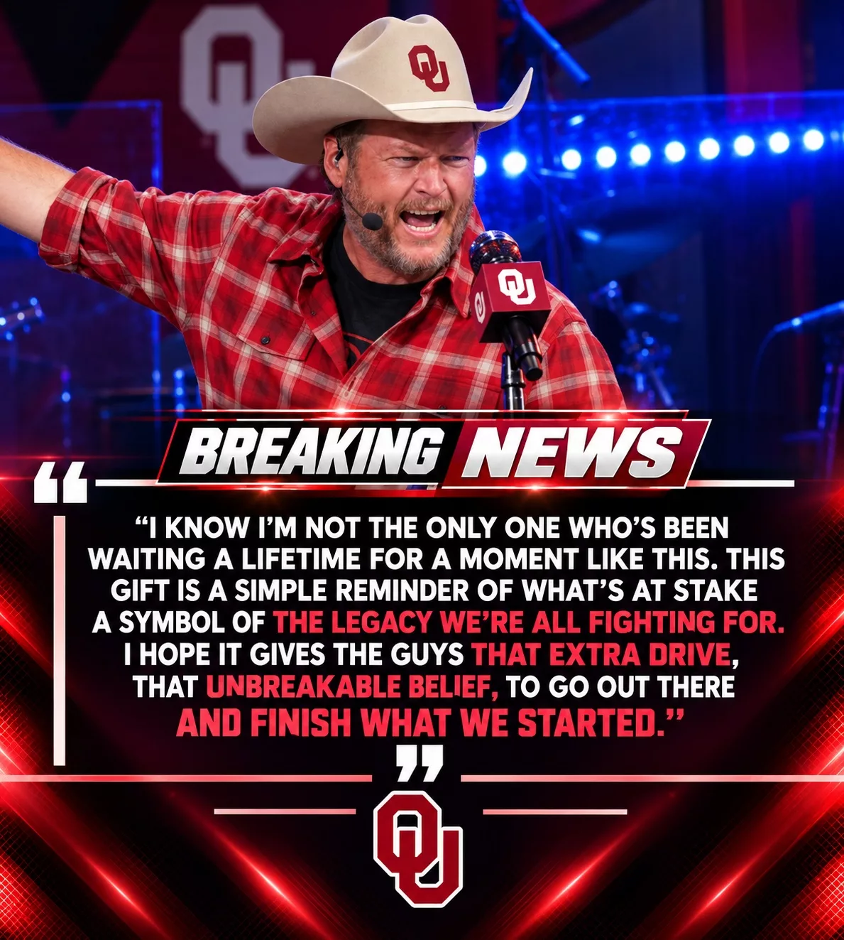 Cover Image for 🚨 SOONER NATION ERUPTS! Country Music Superstar Blake Shelton Sends Special Gift to Entire Oklahoma Team Before Texas Showdown — His Powerful Message to John Mateer Has Norman Fired Up