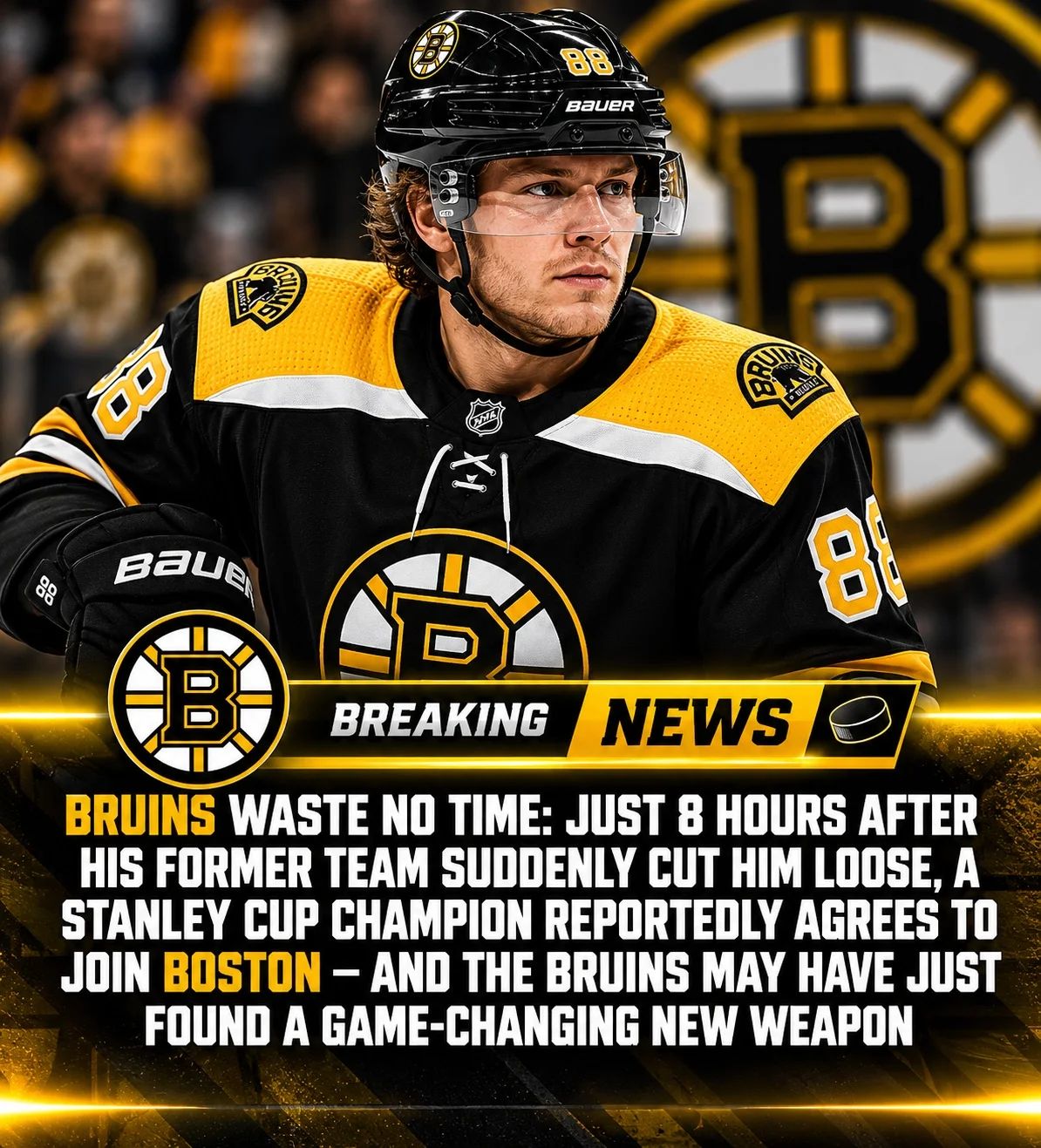 Cover Image for BRUINS WASTE NO TIME: Just 8 Hours After His Former Team Suddenly Cut Him Loose, a Stanley Cup Champion Reportedly Agrees to Join Boston — And the Bruins May Have Just Found a Game-Changing New Weapon