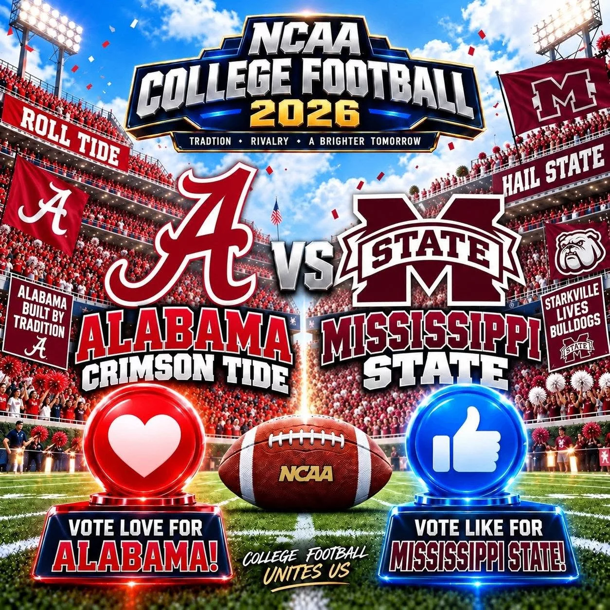Cover Image for 🚨 NEW KICKOFF TIME: The broadcast schedule has been updated for the highly anticipated NCAA Football showdown between the Alabama Crimson Tide and Mississippi State Bulldogs! 🏈🔥