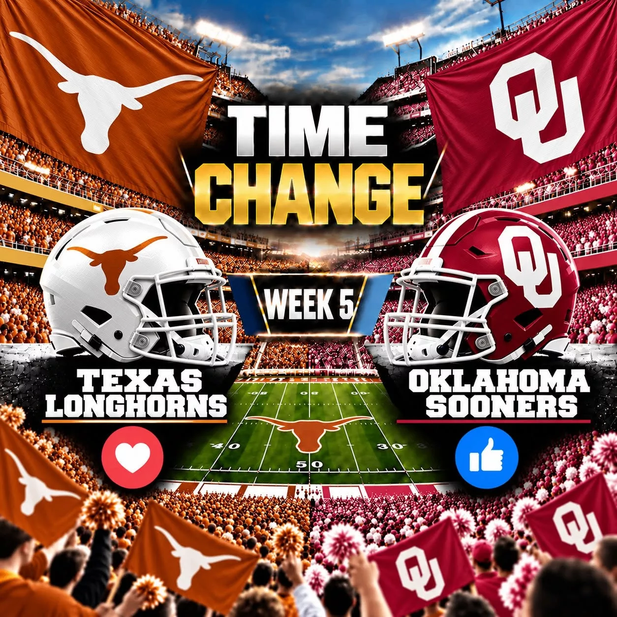 Cover Image for 🚨🏈 TIME UPDATE: Texas Longhorns vs. Oklahoma Sooners Broadcast Has Been Rescheduled — Here’s What Fans Need to Know