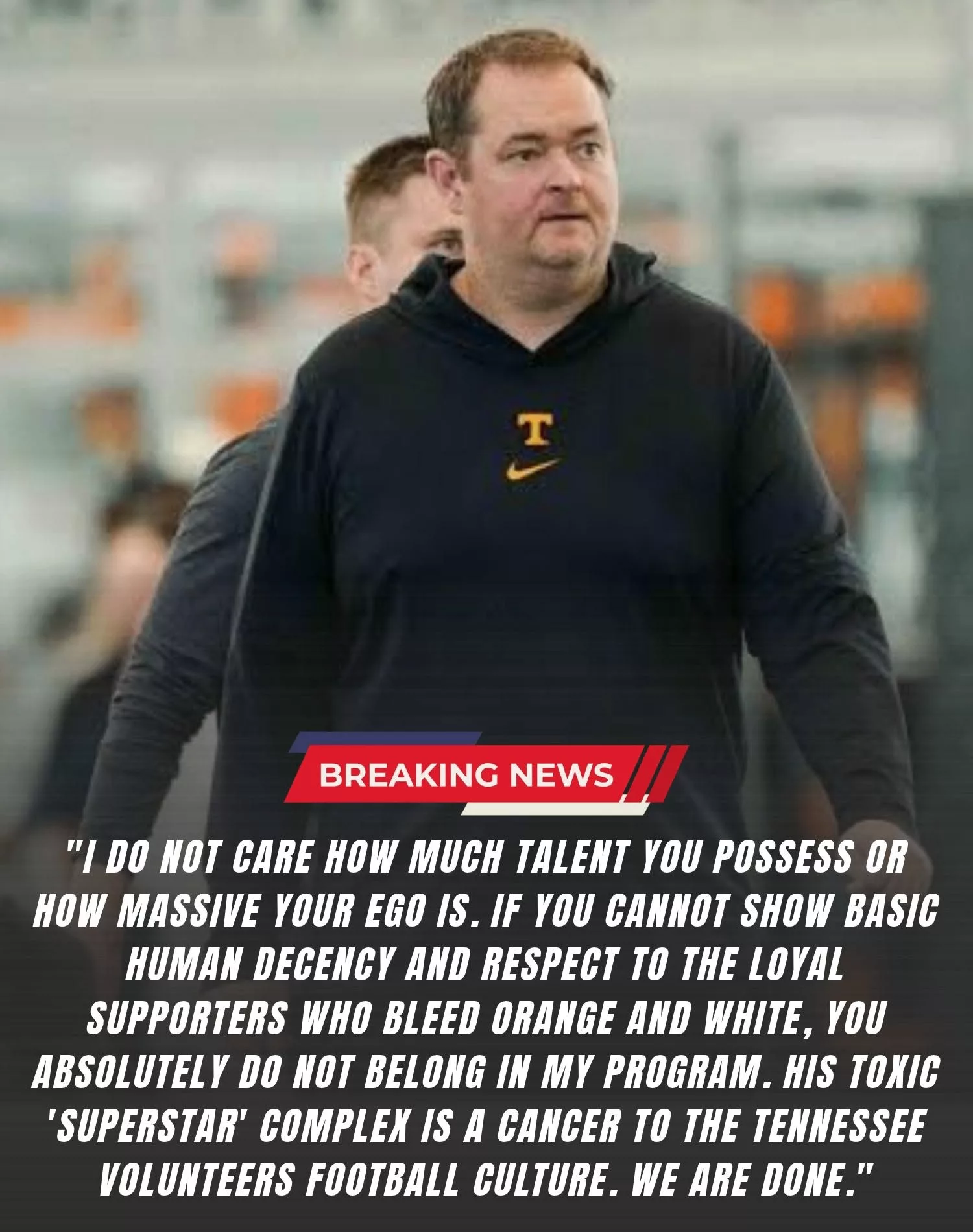 Cover Image for 🚨 BREAKING NEWS: The Tennessee Volunteers Football have permanently dismissed a star player, effective immediately, following an appalling incident outside Neyland Stadium in which the athlete allegedly ignored an 82-year-old lifelong Volunteers supporter and refused to take a photo.