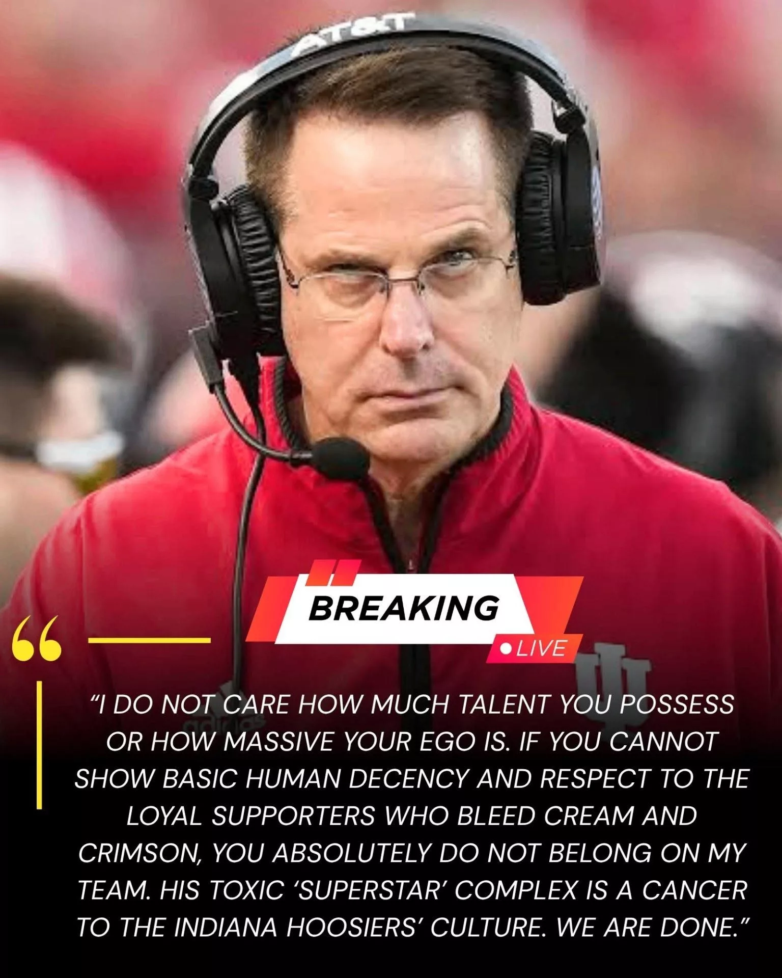 Cover Image for 🚨 BREAKING NEWS: The Indiana Hoosiers have permanently dismissed a star player, effective immediately, following an appalling incident outside Memorial Stadium in which the athlete allegedly ignored a lifelong Hoosiers supporter and refused to take a photo.