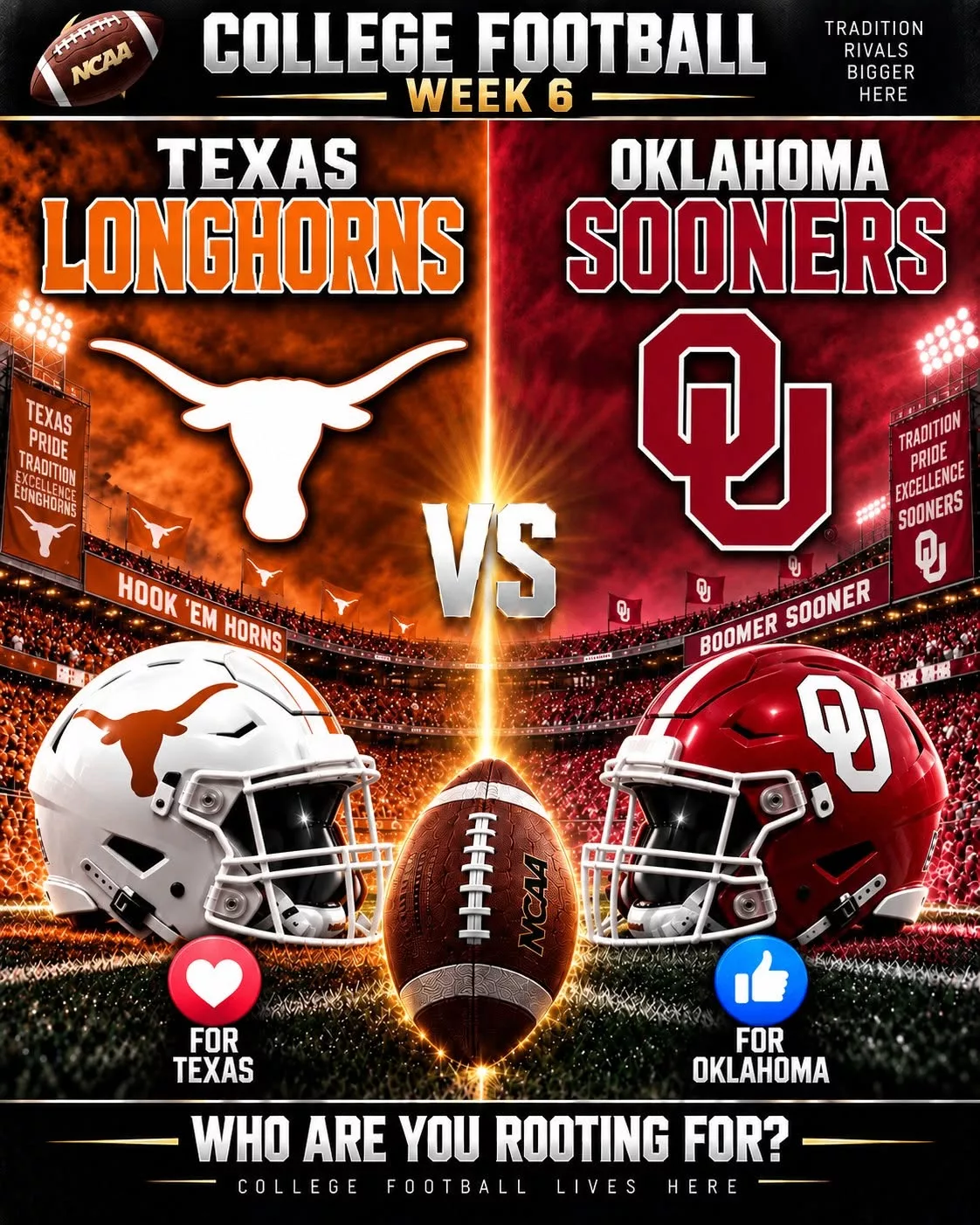 Cover Image for 🔥 “CANCEL YOUR FRIDAY PLANS!” — College Football just dropped a schedule bomb: Texas Longhorns vs. Oklahoma Sooners (WEEK 6) is set to shake up the season.