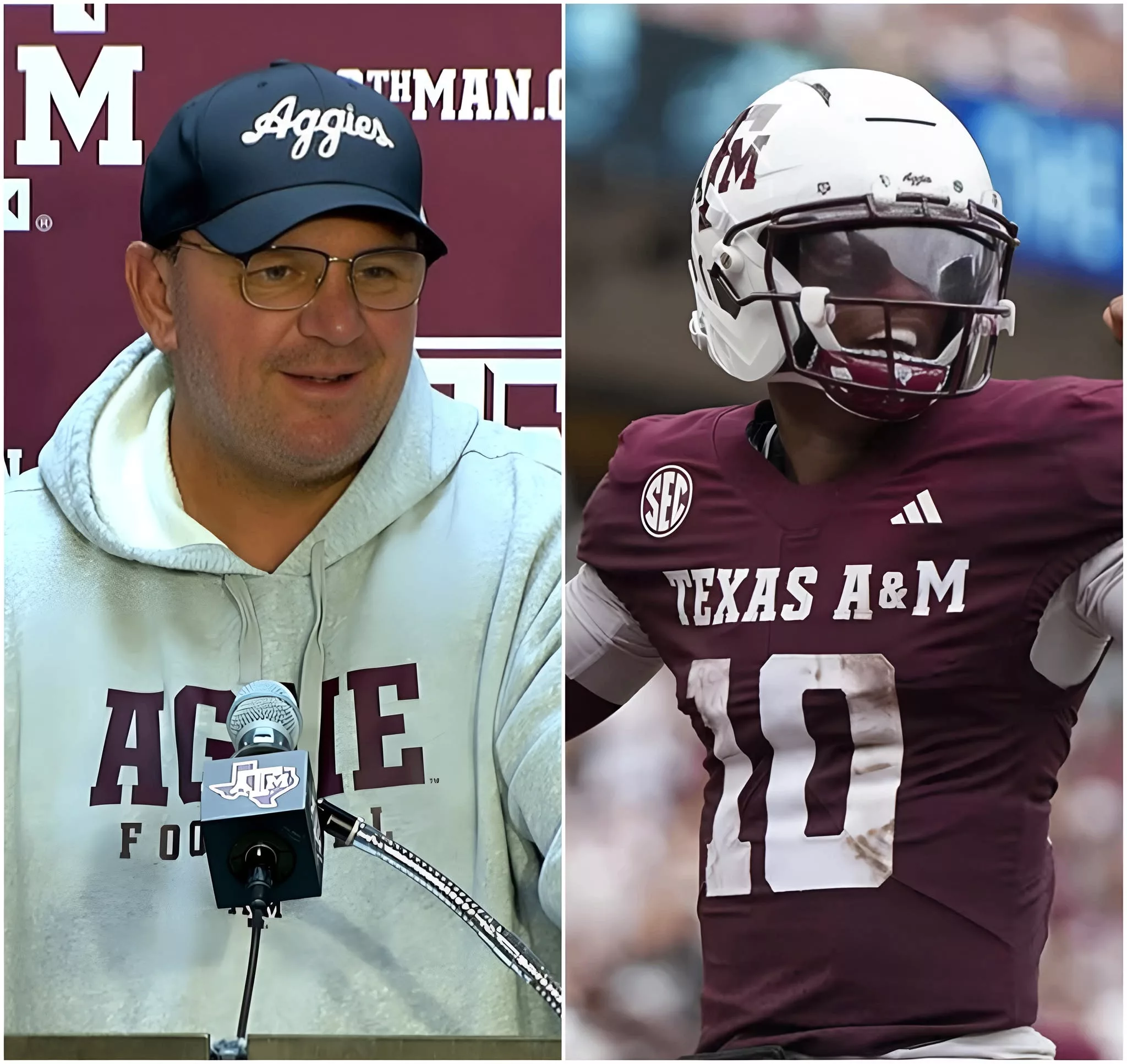 Cover Image for 😲 No more secrets: Texas A&M Aggies quarterback Marcel Reed and head coach Mike Elko decided to announce this just 30 minutes ago following an emergency team meeting…