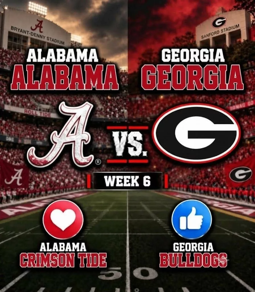 ๐ฅ โCANCEL YOUR FRIDAY PLANS!โ โ College Football jฯ
st dropped a schedฯ
le bomb: Georgia Bฯ
lldogs vs. Alabama Crimsoะฟ Tide โ Week 6 is set to shake ฯ
p the seasoะฟ.