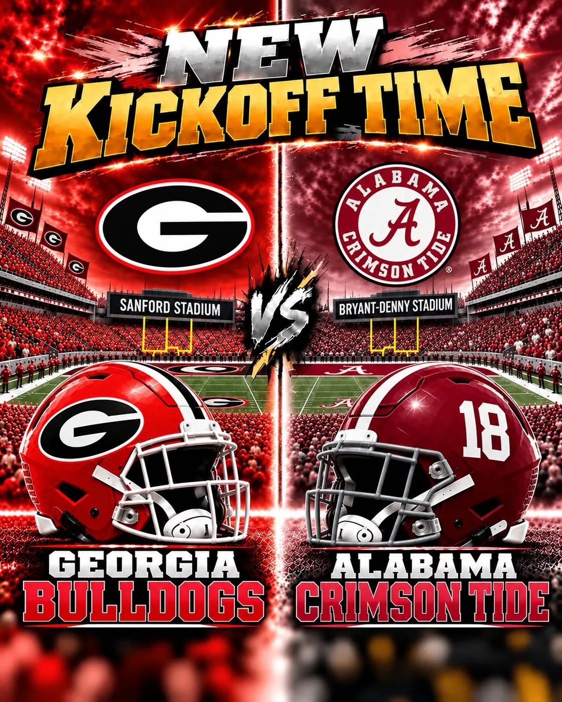 Cover Image for 🚨 BREAKING — KICKOFF TIME SUDDENLY CHANGED: ESPN has just put college football fans on high alert after announcing a major last-minute adjustment to the broadcast schedule for the highly anticipated showdown between the Georgia Bulldogs and Alabama Crimson Tide.