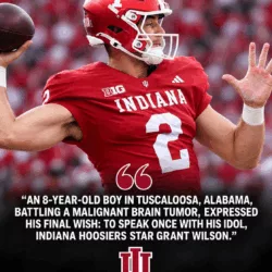 HEARTBREAKING: An 8-year-old boy battling a malignant brain tumor expressed his final wish: to speak once with his idol, Indiana Hoosiers star Grant Wilson. Upon hearing the news, Wilson not only called but also did something extraordinary, astonishing the entire hospital staff and the boy's family...