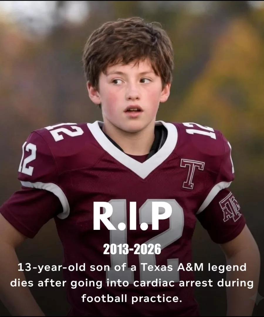 Cover Image for SAD NEWS: 13-year-old son of a Texas A&M Aggies legend d.i.e.s after going into cardiac arrest during football practice.