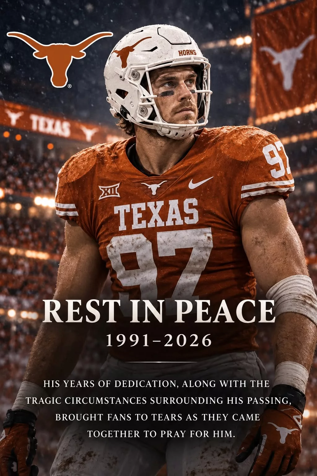 Cover Image for SAD NEWS: Former Texas Longhorns star tragically dies at 35 after being shot while breaking up a bar fight, leaving behind his newlywed wife and a 5-year-old child. His passing has left the Texas college football community and NCAA football fans everywhere in deep mourning.