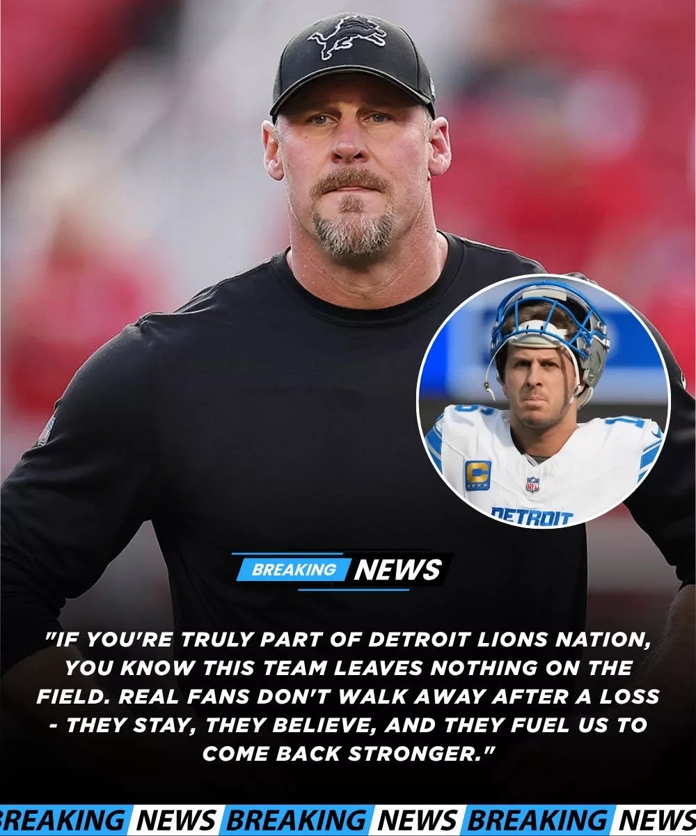 Cover Image for Dan Campbell ended the noise with a blunt call-out on social media: βIf youβre not riding with us through everything, donβt call yourself Lions Nation.β He reminded fans that the team isnβt defined by one game, but by the heart they bring every week. βReal supporters donβt disappear when things get tough,β he wrote. βThey stay, they push us forward, they lift this team when it matters most.β