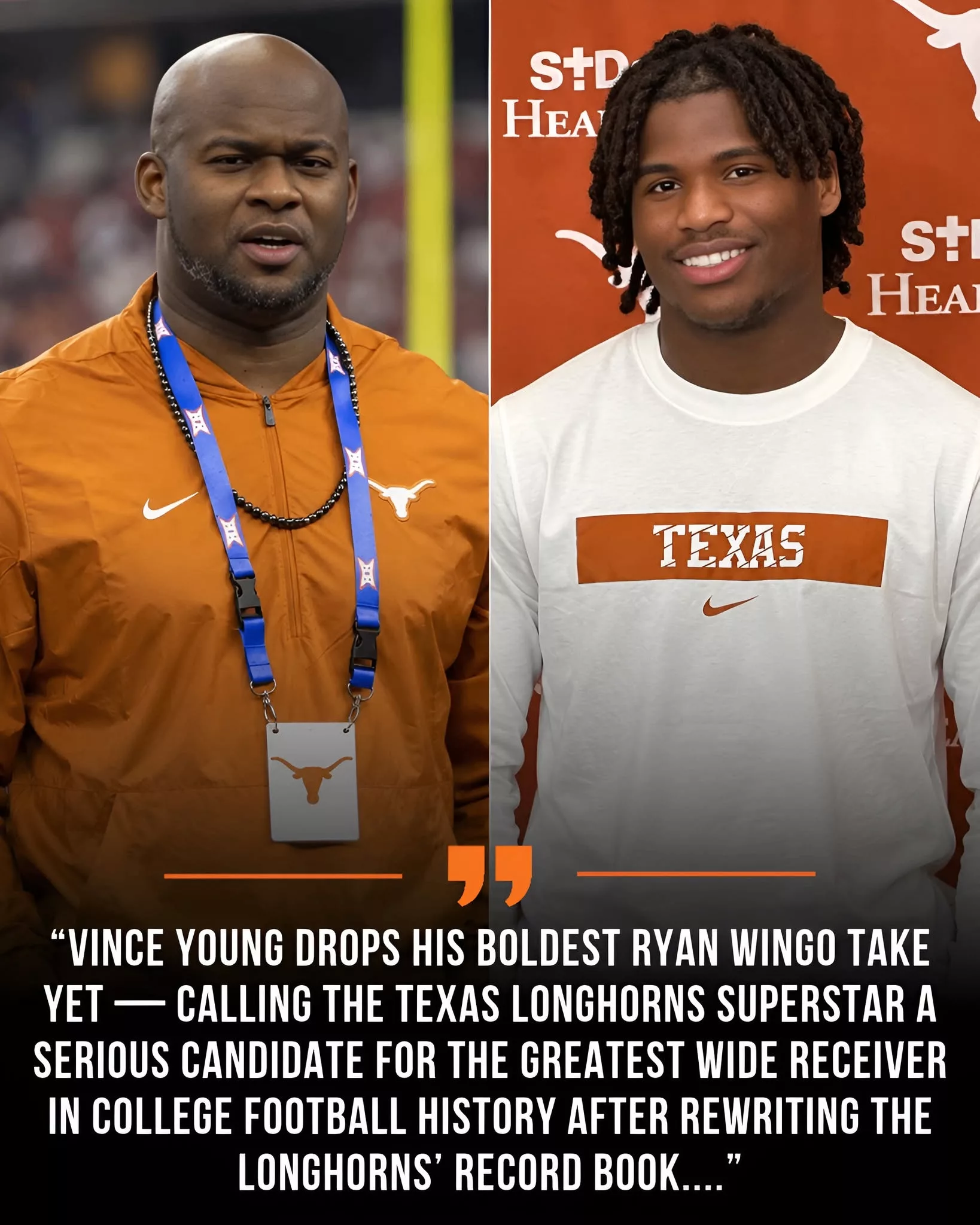 Cover Image for Vince Young drops his boldest Ryan Wingo take yet β calling the Texas Longhorns superstar a serious candidate for the greatest wide receiver in college football history after rewriting the Longhornsβ record bookβ¦.