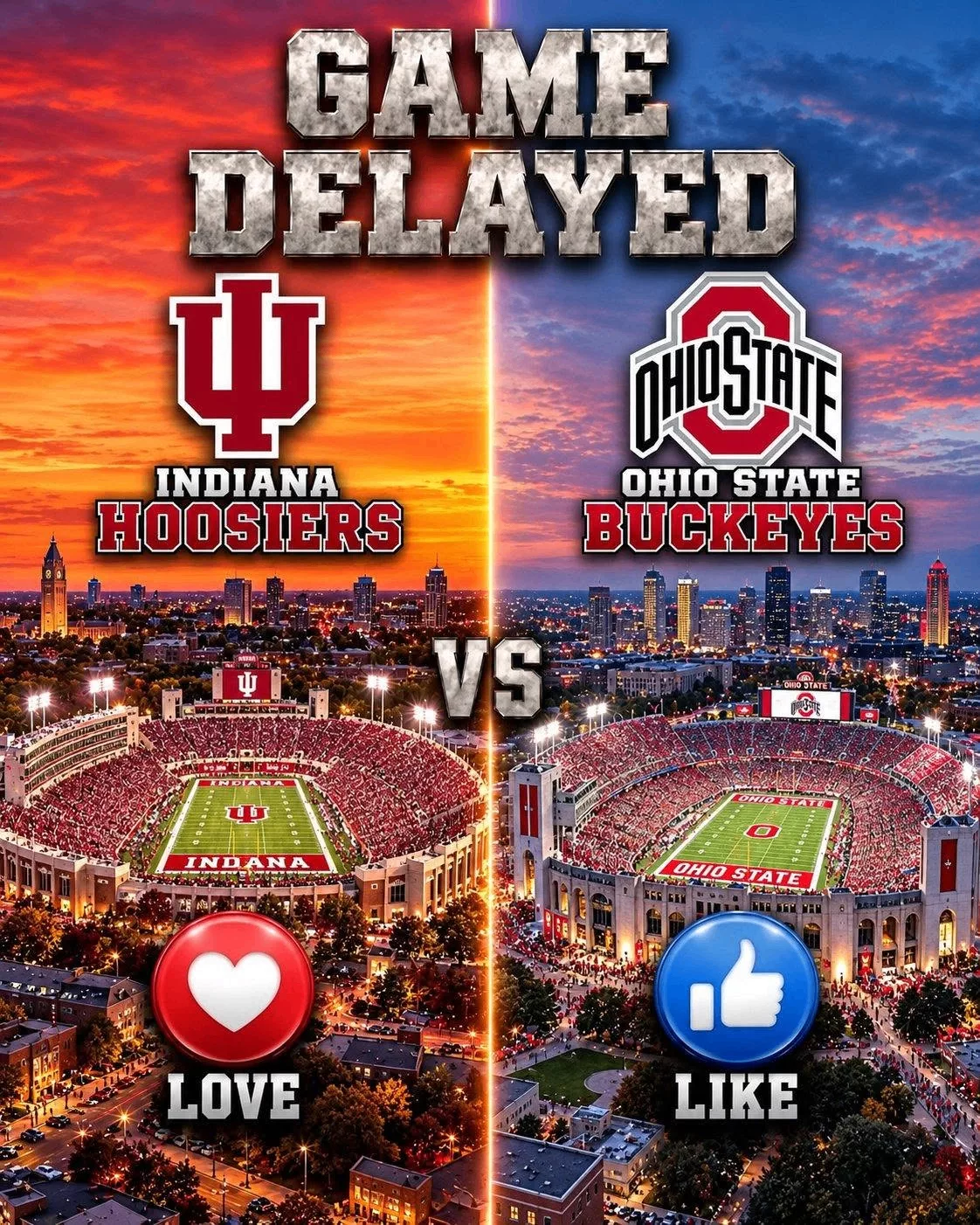 Cover Image for GAME DELAYED: NCAA Football Game of the Indiana Hoosiers vs. Ohio State Buckeyes Rescheduled — Important Information Below