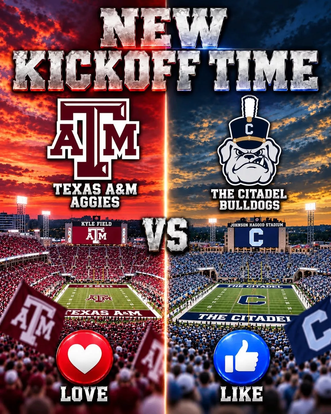 Cover Image for “CANCEL YOUR SATURDAY PLANS!” — COLLEGE FOOTBALL DROPS A SCHEDULE BOMB: Texas A&M Aggies vs. The Citadel Bulldogs Set to Shake the Season