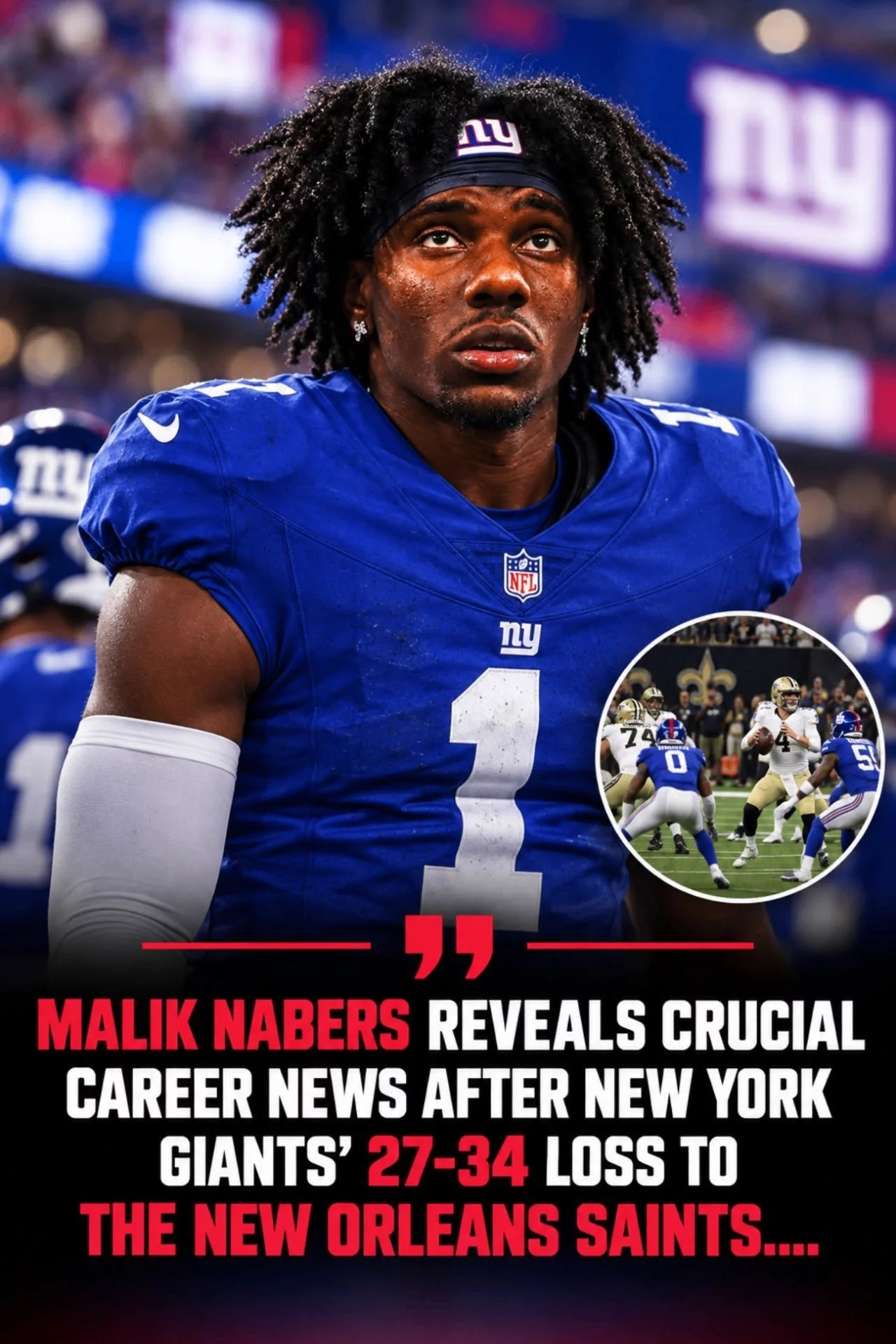 Cover Image for UPDATE: Malik Nabers reveals crucial career news after the New York Giants’ humiliating 37–34 loss to the New Orleans Saints…..