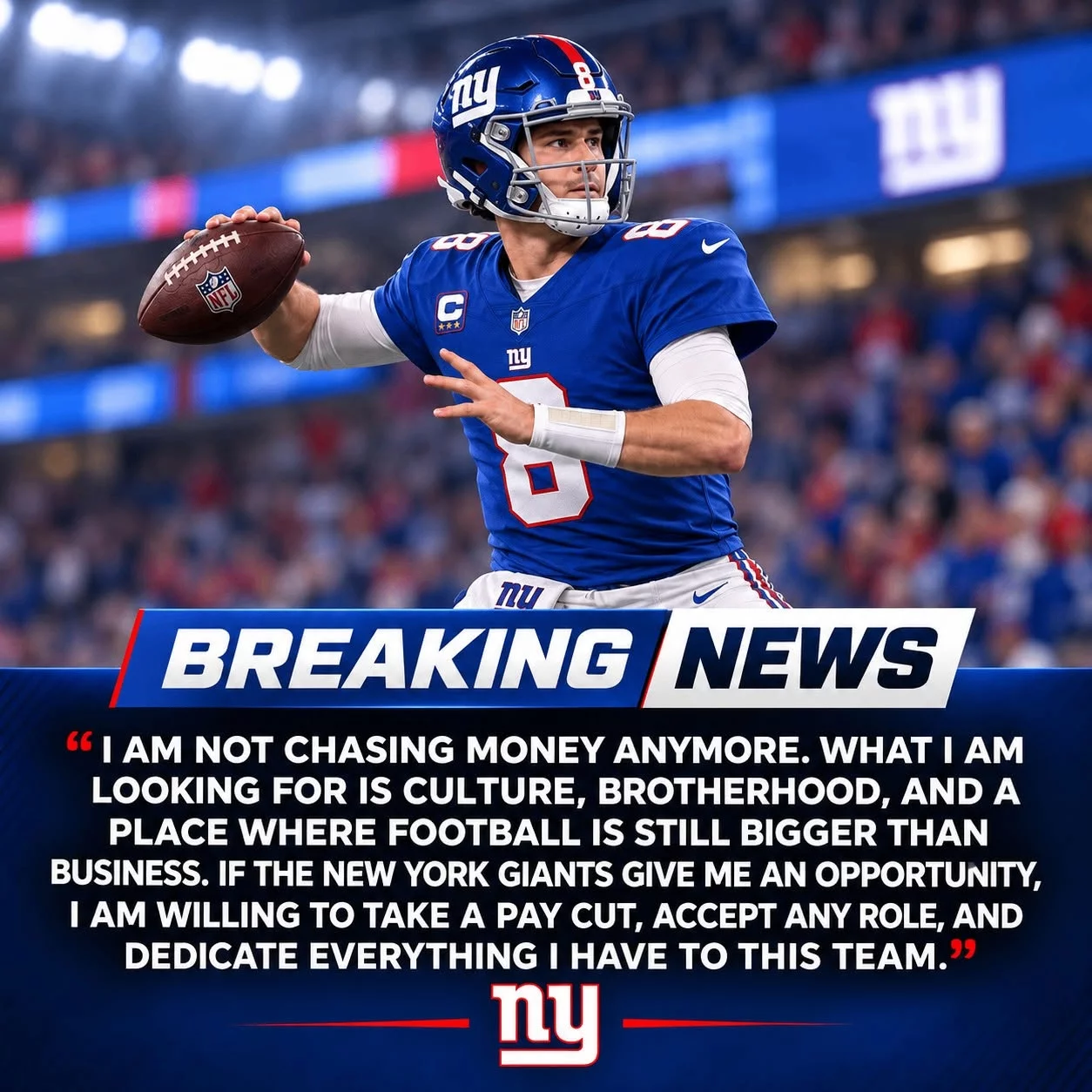 Cover Image for 🚨 NFL BOMBSHELL: JUST 3 HOURS AFTER HIS SHOCKING RELEASE, FORMER SUPER BOWL CHAMPION STUNS THE LEAGUE WITH A BOLD NEW YORK GIANTS DECLARATION — READY TO TAKE A MASSIVE PAY CUT AND DEVOTE THE REST OF HIS NFL CAREER TO BIG BLUE!
