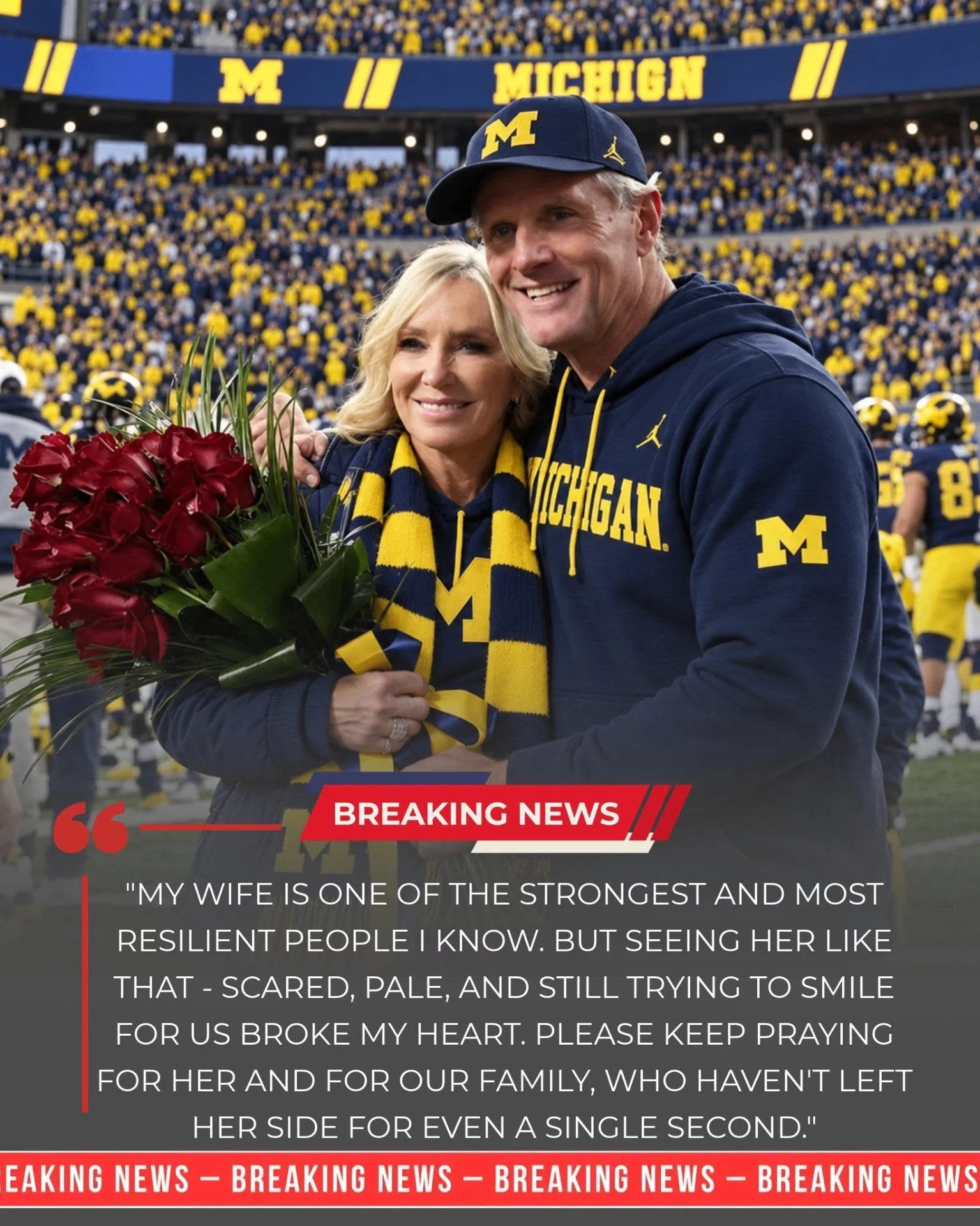 Cover Image for 💔 “OUR HEARTS ARE BROKEN!” 💔 Just 30 minutes ago, the entire Michigan Wolverines organization expressed their deepest concern and heartfelt support for head coach Kyle Whittingham after he received heartbreaking news about his wife, Jamie Whittingham. Kyle Whittingham himself has also reportedly broken his silence about the news… 😢❤️🤍