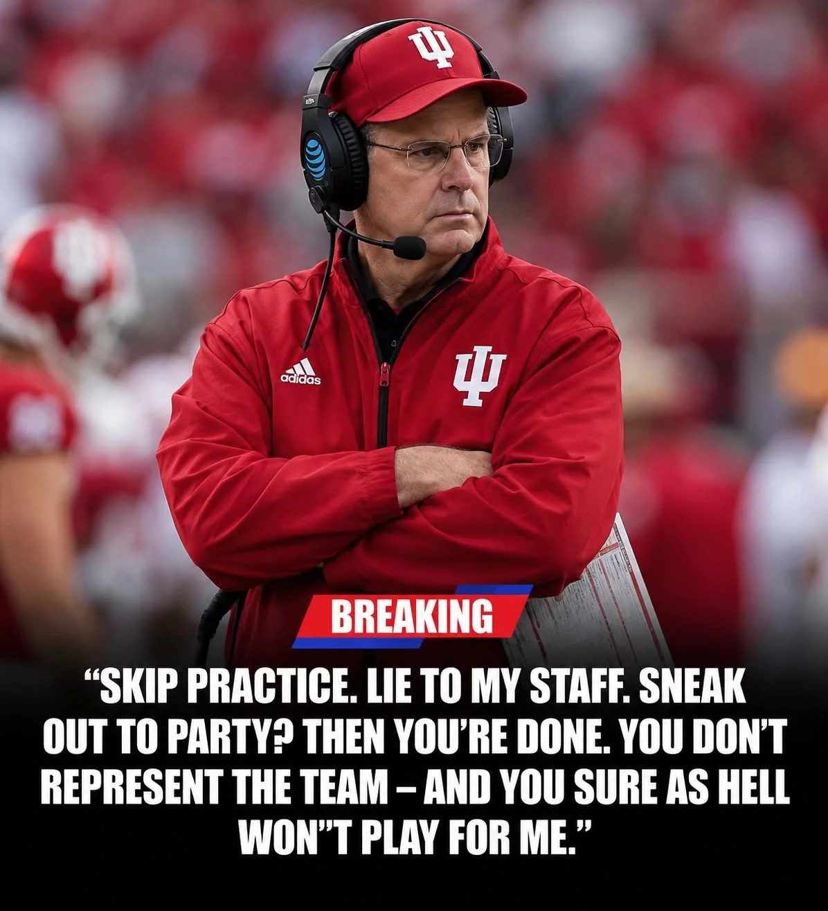 Cover Image for BREAKING: Indiana Hoosiers head coach Curt Cignetti has reportedly suspended three veteran star players after they were allegedly caught partying at a downtown Bloomington nightclub on Thursday night — just hours after they missed team practice earlier that day, citing “health reasons.”
