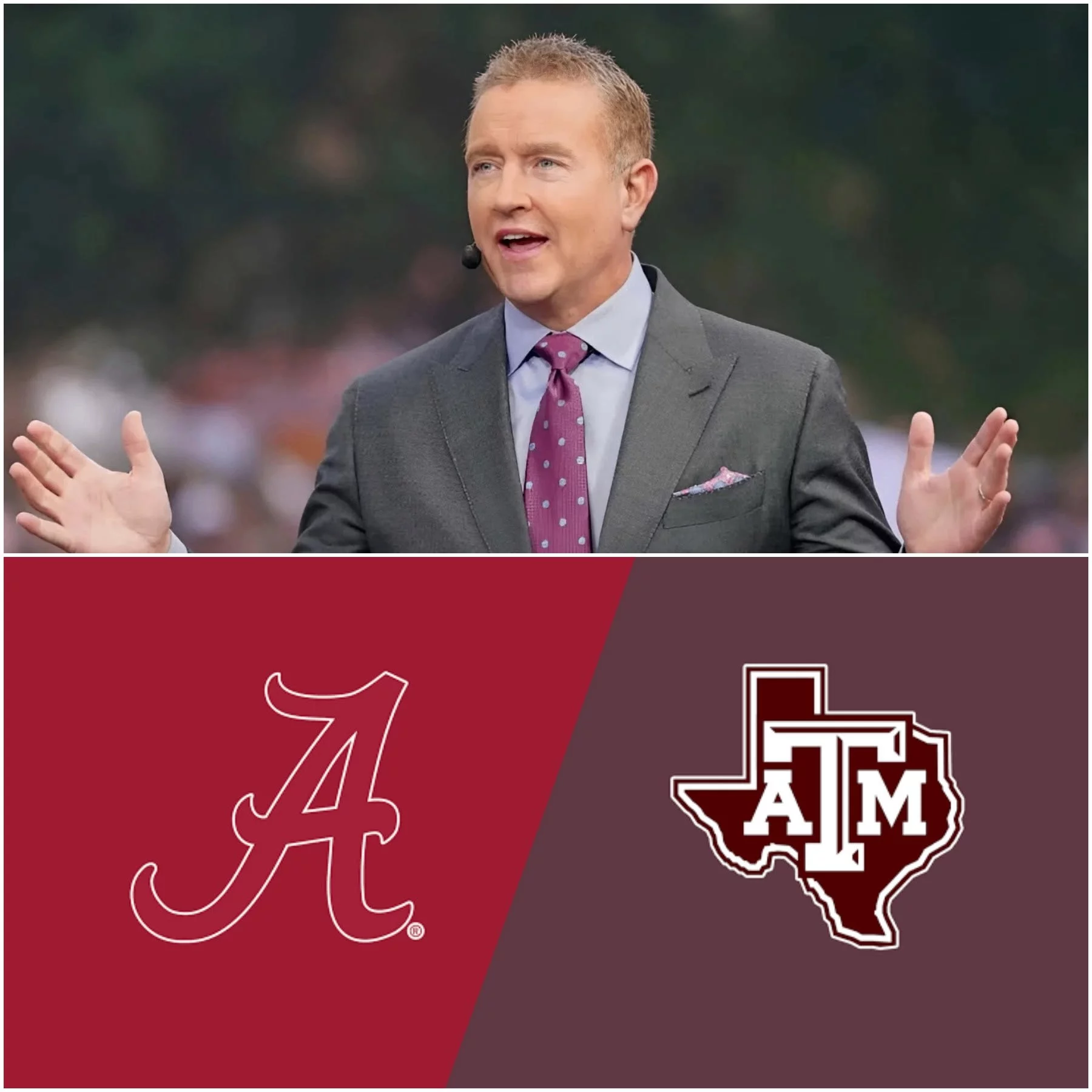 Cover Image for Kirk Herbstreit offered a bold analysis and score prediction ahead of the Texas A&M Aggies vs. Alabama Crimson Tide game…