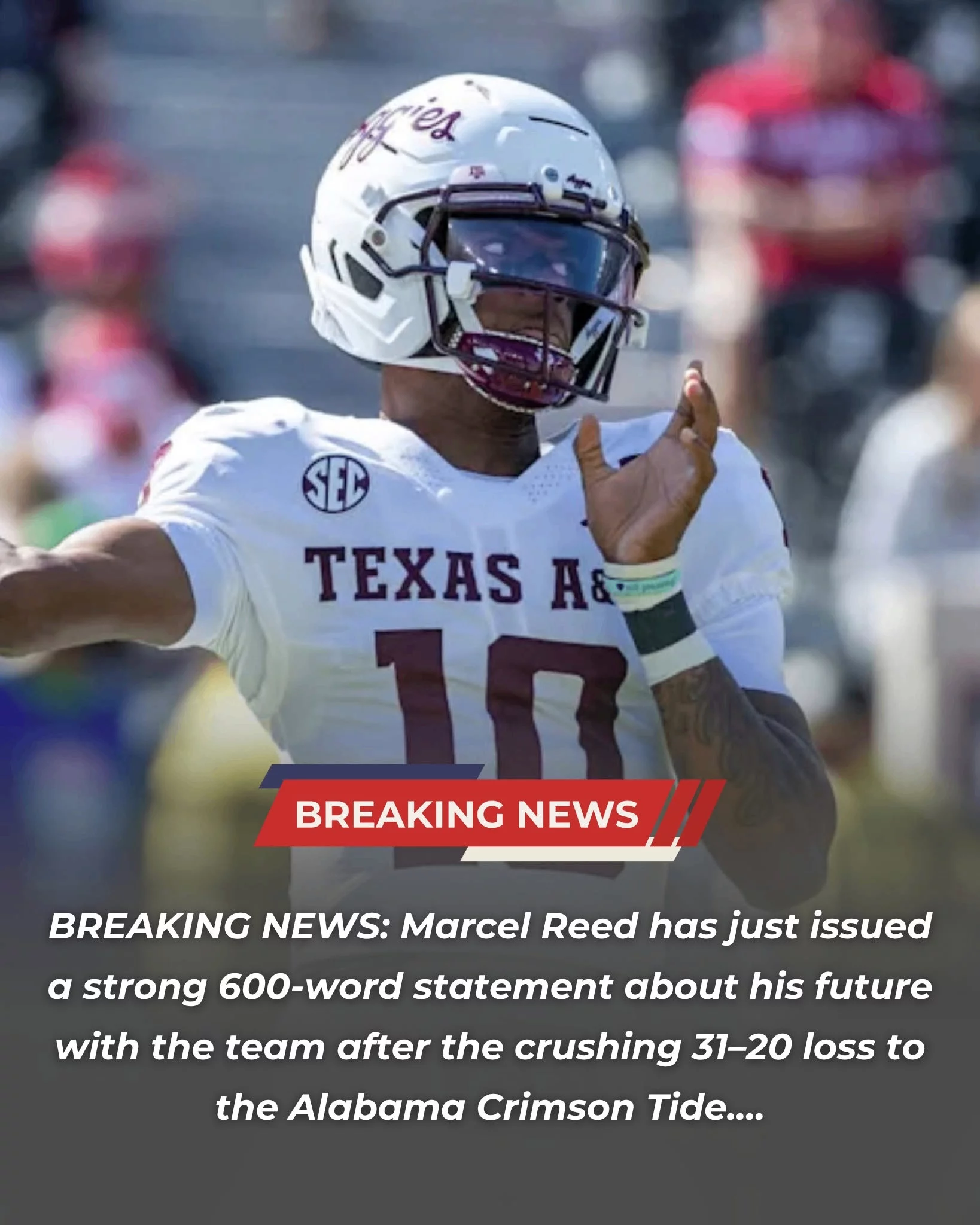Cover Image for BREAKING NEWS: Marcel Reed has just issued a strong 600-word statement about his future with the team after the crushing 31â20 loss to the Alabama Crimson TideâŠ.