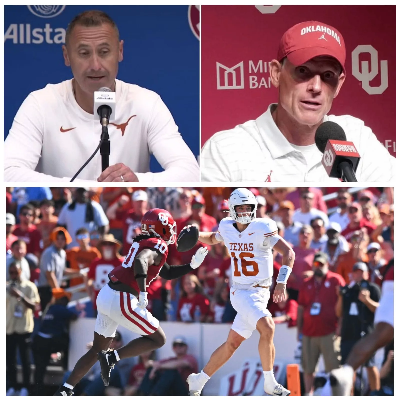 Cover Image for POSTGAME CONTROVERSY: Texas Longhorns’ 24–27 Loss to the Oklahoma Sooners Sparks Heated Debate as Steve Sarkisian Voices His Frustration — Then Brent Venables Fires Back With a Cold 15-Word Response!